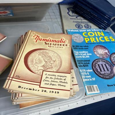 Tub of Coin Books VINTAGE, Coin Holder Books and Coin Auction Flyers from '40's 