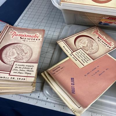 Tub of Coin Books VINTAGE, Coin Holder Books and Coin Auction Flyers from '40's 