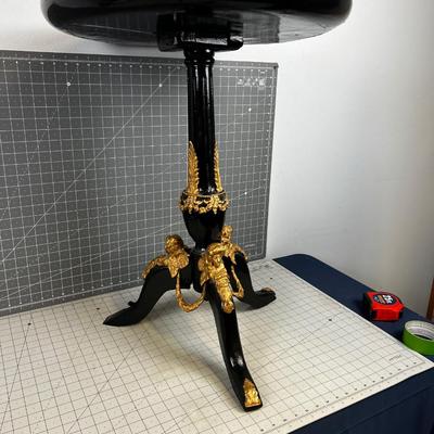 Black Top Occasional Table with  Gold Trimmed Round Top  Folding Table Dresden Hand Painted Tiles, UNIQUE!  