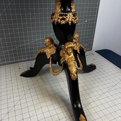 Black Top Occasional Table with  Gold Trimmed Round Top  Folding Table Dresden Hand Painted Tiles, UNIQUE!  