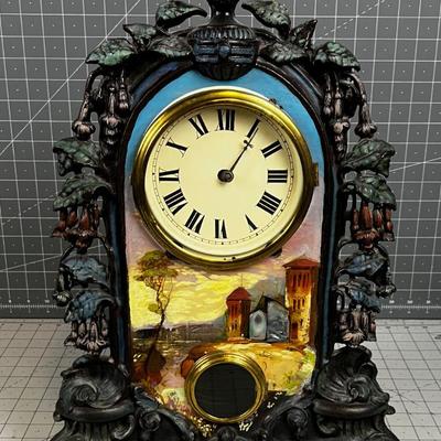 ANTIQUE, CAST FRONT CLOCK. 