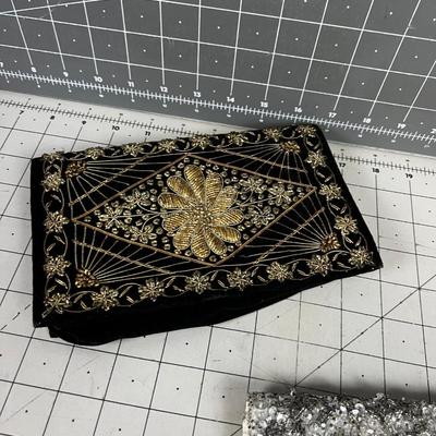 More Fancy Beaded Purses (5) 1 black , 1 silver and 3 cream white 