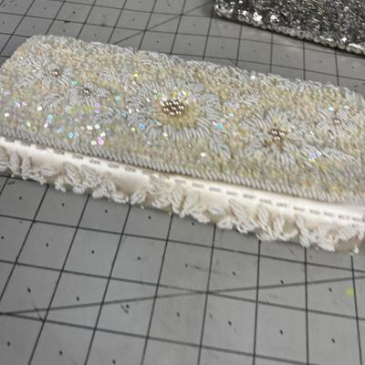 More Fancy Beaded Purses (5) 1 black , 1 silver and 3 cream white 