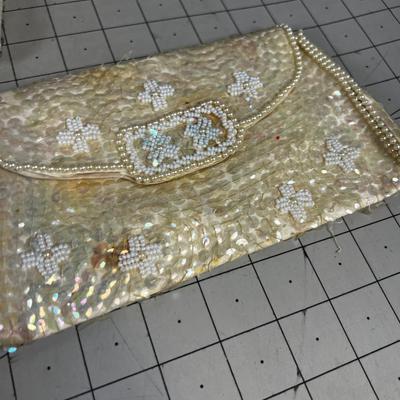 More Fancy Beaded Purses (5) 1 black , 1 silver and 3 cream white 