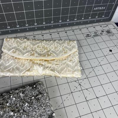 More Fancy Beaded Purses (5) 1 black , 1 silver and 3 cream white 