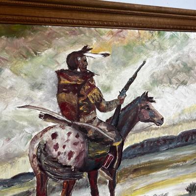 Bob Bushman 1957 Oil on Boards Native American on Horse Back