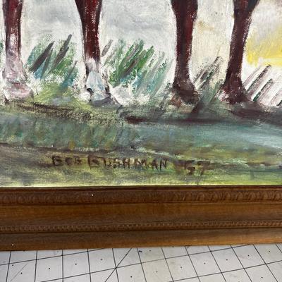 Bob Bushman 1957 Oil on Boards Native American on Horse Back