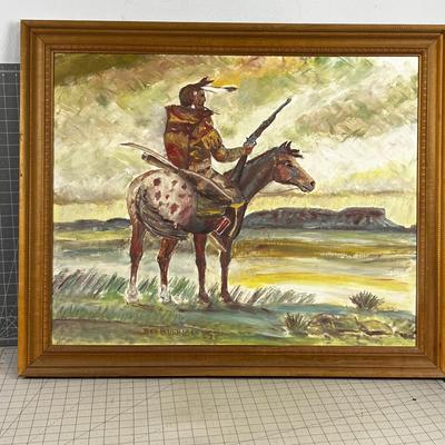 Bob Bushman 1957 Oil on Boards Native American on Horse Back