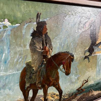 Oil on Canvas, Native on Horseback 