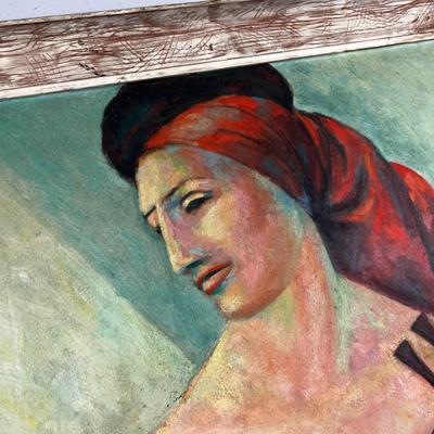 Oil on Board Woman Playing a Lute 