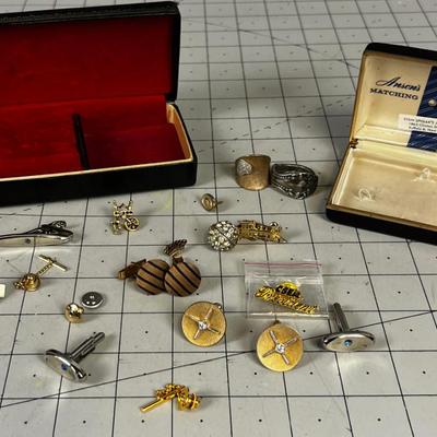 Mixed Lot of Men's Jewelry; Tie Tacks and Cuff Links Mostly