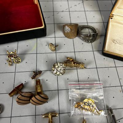 Mixed Lot of Men's Jewelry; Tie Tacks and Cuff Links Mostly