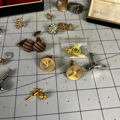 Mixed Lot of Men's Jewelry; Tie Tacks and Cuff Links Mostly