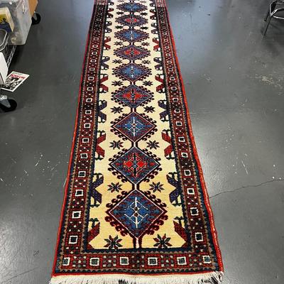 Extra Long Runner, Hand Woven Rug, Red White and Blue Colors.