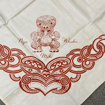 vintage NEW ZEALAND MAORI PACIFIC ISLAND ART LINEN TABLECLOTH & NAPKINS 