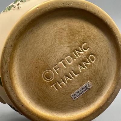 Vintage Ceramic Christmas Planter FTD Inc. Thailand Gold Holly Pedestal Centerpiece