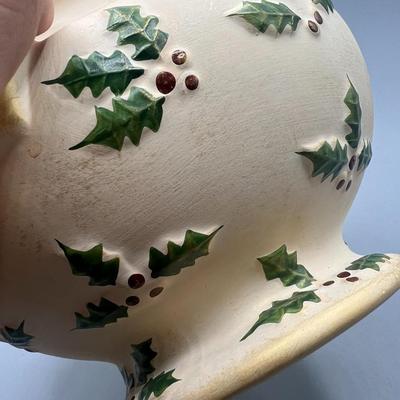 Vintage Ceramic Christmas Planter FTD Inc. Thailand Gold Holly Pedestal Centerpiece