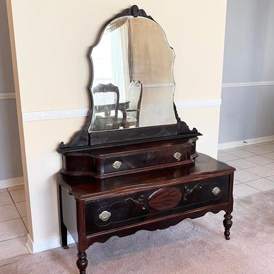 Antique Mahogany Vanity ~ Removable Oak Mirror
