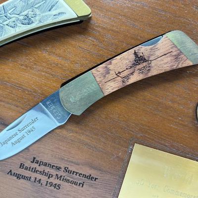 Military Folding Knife Set World War II 50 Year Commemorative 1939-1945 Iwo Jima Memorial