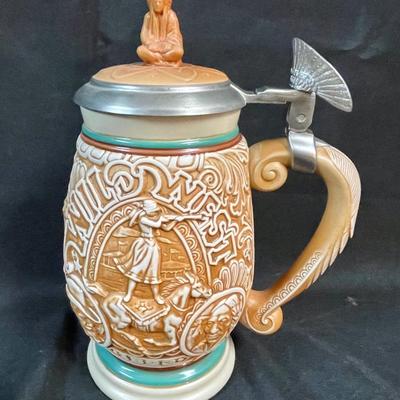 Beer Stein Lot - 4 AVON Beer Mugs Steins with sculpted sides and figural tops Early America theme