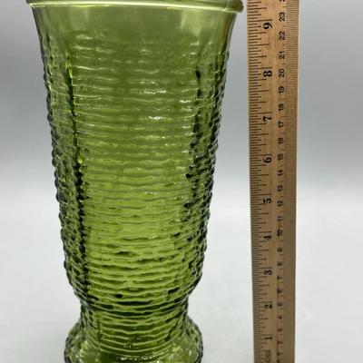 Vintage Napco Green Ripple Textured Flower Vase