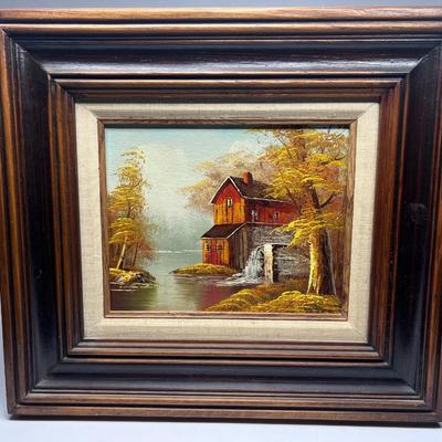 Vintage Unsigned Original Fall Autumn Watermill Landscape Painting