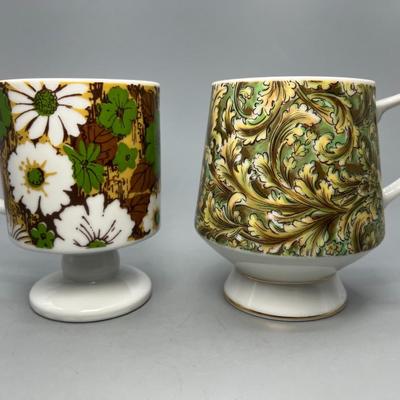 Vintage Mid-Century Pop Deco Floral Ceramic Mugs Japan R6215