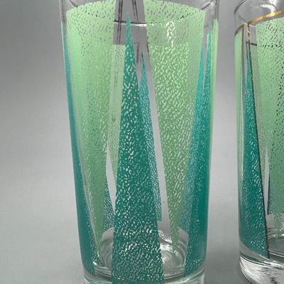 Pair of Vintage Mid Century Libbey Glassware Barware Colorful Green Triangle Pattern