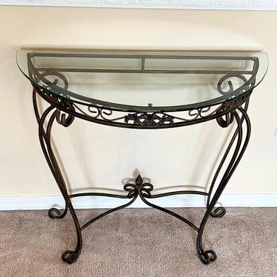 Aged Bronze Half Round Glass Top Metal Table