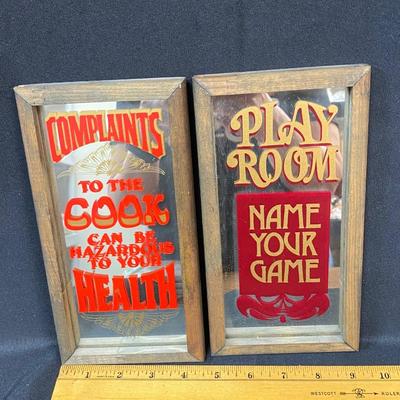 Pair of Novelty Mirrored Bar Room Pool Hall Vintage American Wall Signs