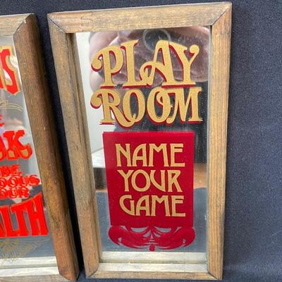 Pair of Novelty Mirrored Bar Room Pool Hall Vintage American Wall Signs
