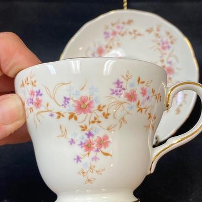 Vintage Duchess Bone China Spinney Pattern Pink & Orange Floral Teacup and Saucer
