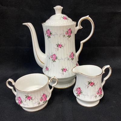 Vintage Princess House Exclusive Hammersley Fine Bone China Pink Rose Flower Teapot with Cream and Sugar