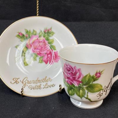Vintage Pink Rose To Grandmother with Love Teacup and Saucer