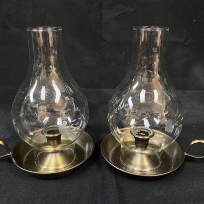 Pair of Vintage Princess House Heritage Crystal and Brass Candlestick Holder Hurricane Lamps