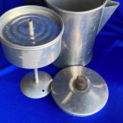 A VARIETY OF VINTAGE COFFEE POTS AND A COFFEE GRINDER TO TRY THEM OUT WITH
