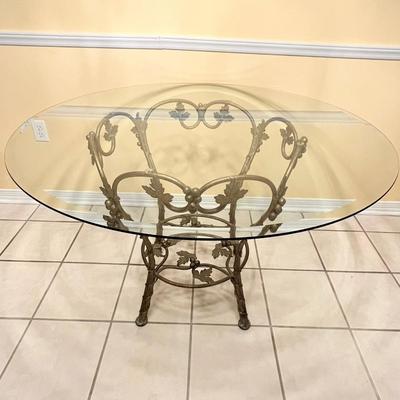 Tuscany Style Antiqued Gold Finish Glass Top Table & 4 Chairs