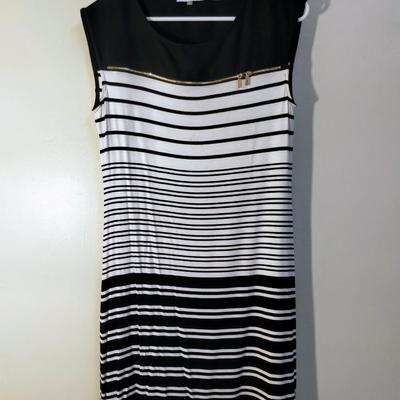 Calvin Klein White and Black Striped Dress