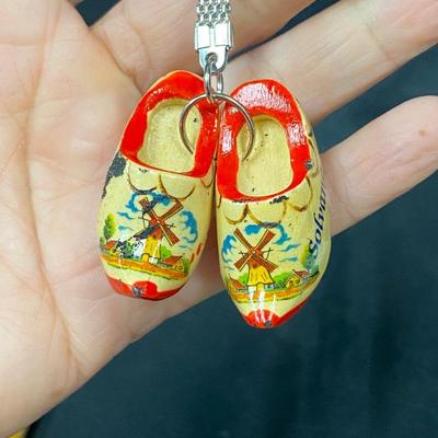 Retro Dutch Wooden Shoes Windmill Painted Solvang Vacation Souvenir Keychain