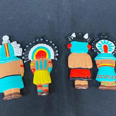 Set of 4 Small Hand Painted Plaster Kachina Doll Native American Folklore Ornaments