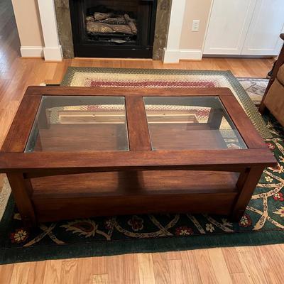 Mission-Style Glass Top Coffee Table (BLR-MK)