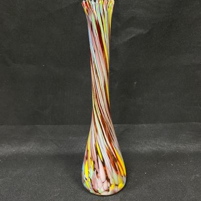 Multicolored Swirled Art Glass Hand Blown Vase