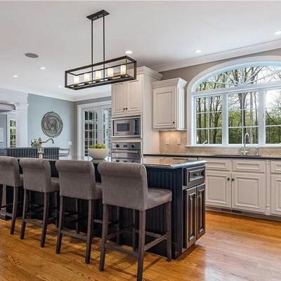 Four gray fabric stools