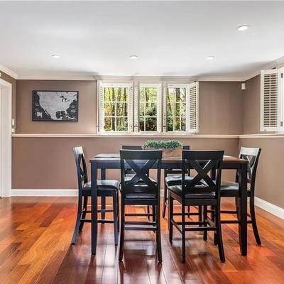 Pub table and six leather chairs