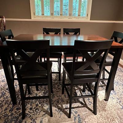 Pub table and six leather chairs