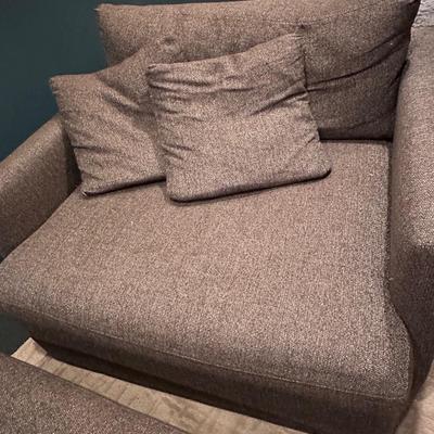 Crate and Barrel gray oversized chair with storage ottoman