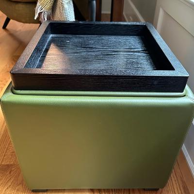 Crate and Barrel green leather storage cube