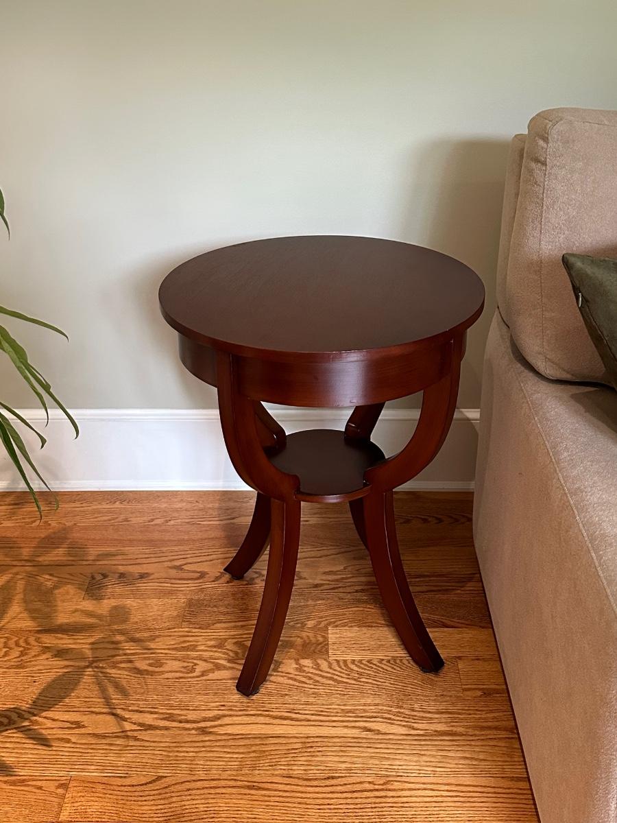 Round wood side table