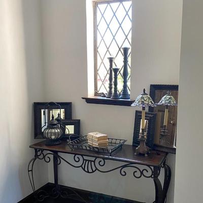 Wrought Iron Console Table with Wood Top
