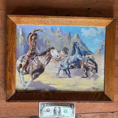 ORIGINAL MAX BLAINE OIL PAINTING 1934 WILD HORSE ROUNDUP